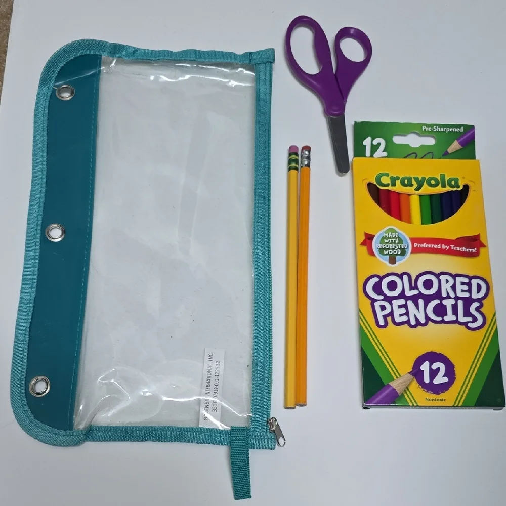 Crayola Colored Pencils with Teal Pouch and Purple Scissors